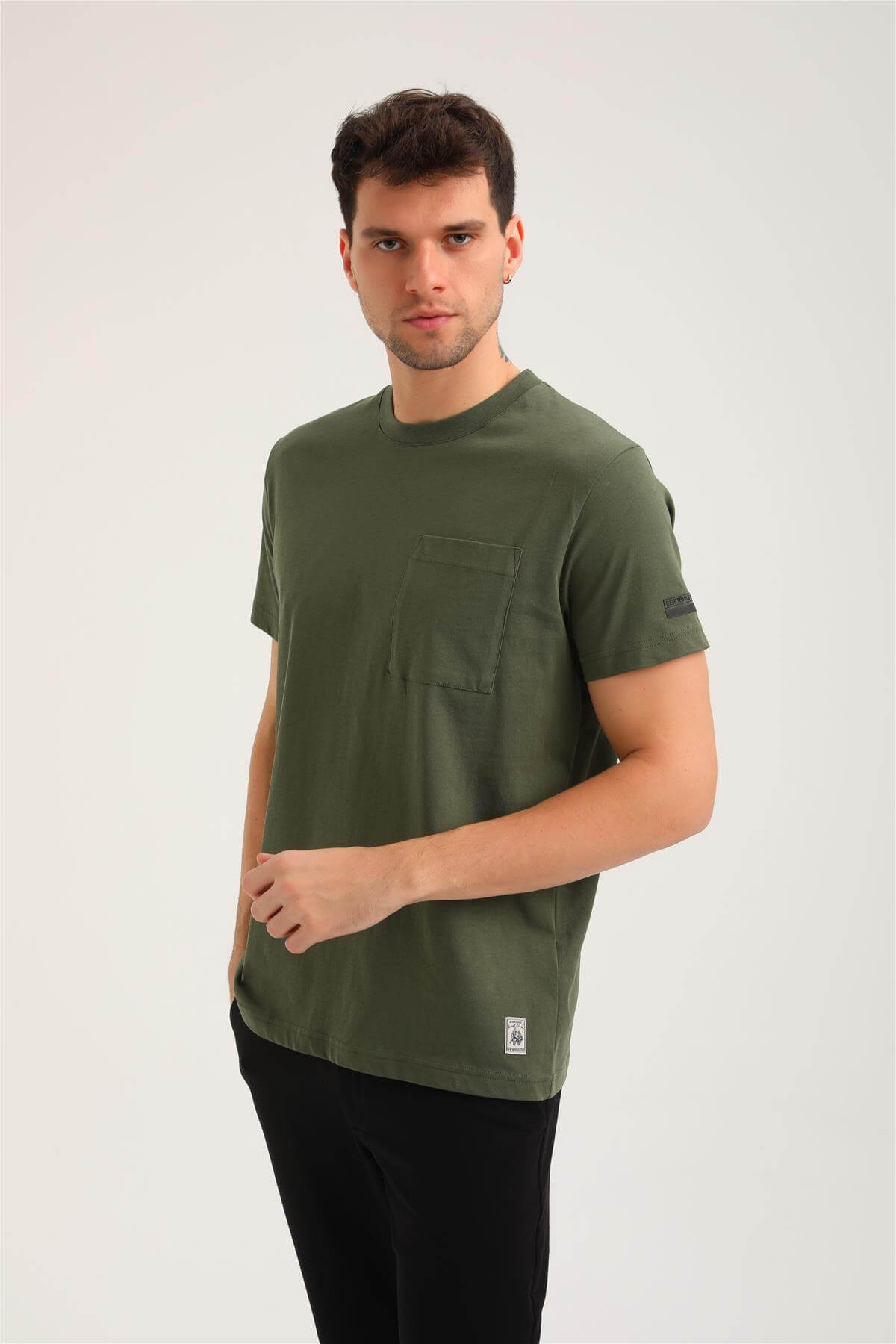 Bisiklet Yaka Haki Slim Fit Tişört 24SSM20273