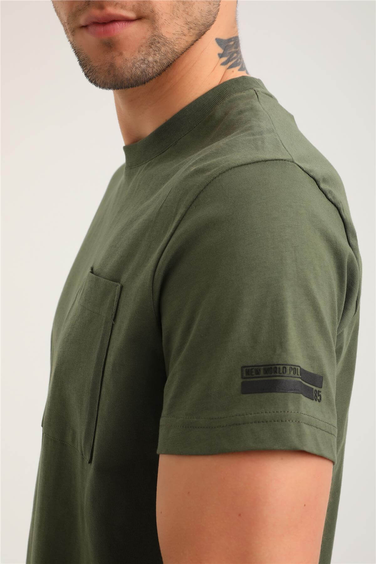 Bisiklet Yaka Haki Slim Fit Tişört 24SSM20273