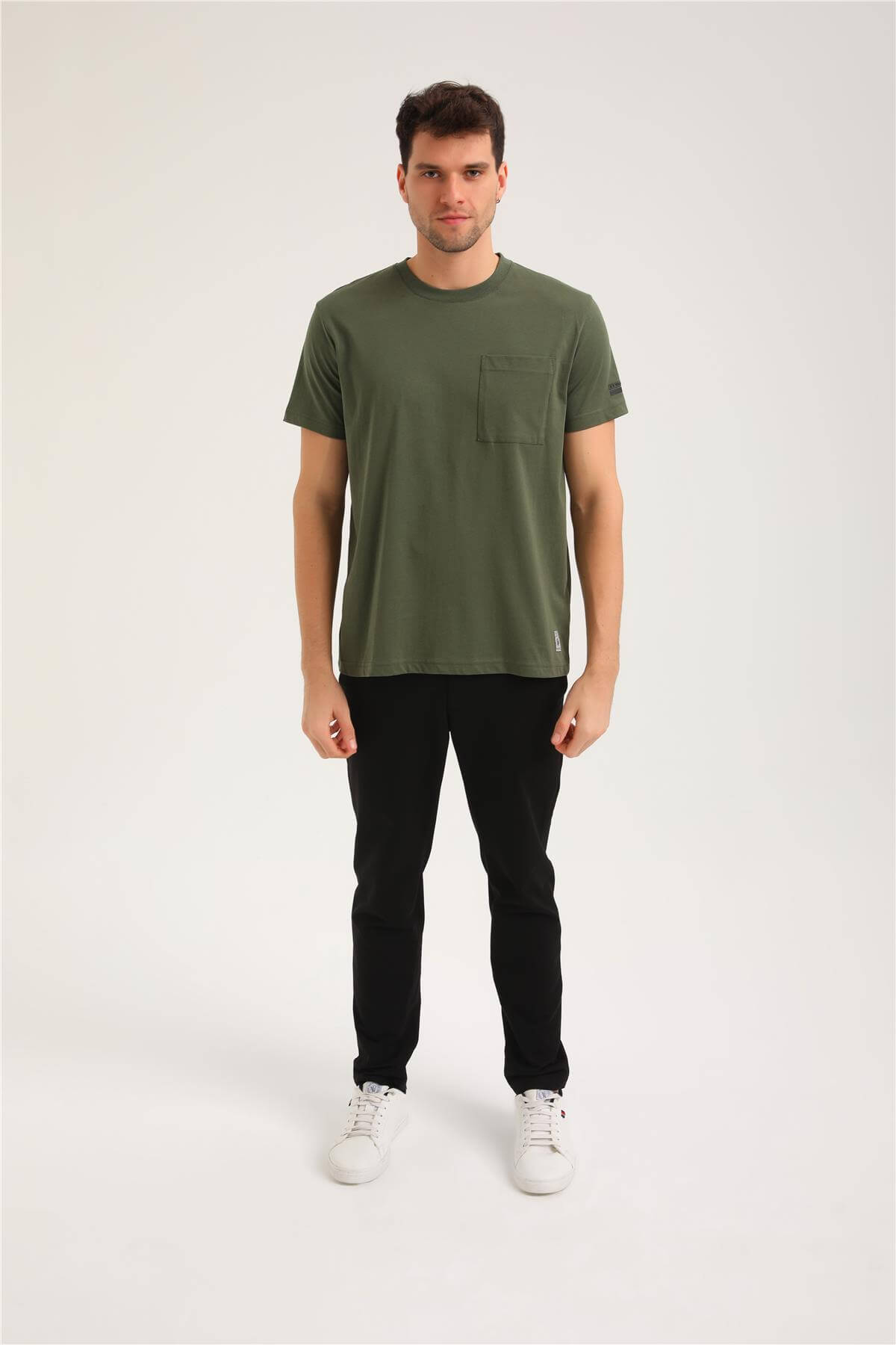 Bisiklet Yaka Haki Slim Fit Tişört 24SSM20273
