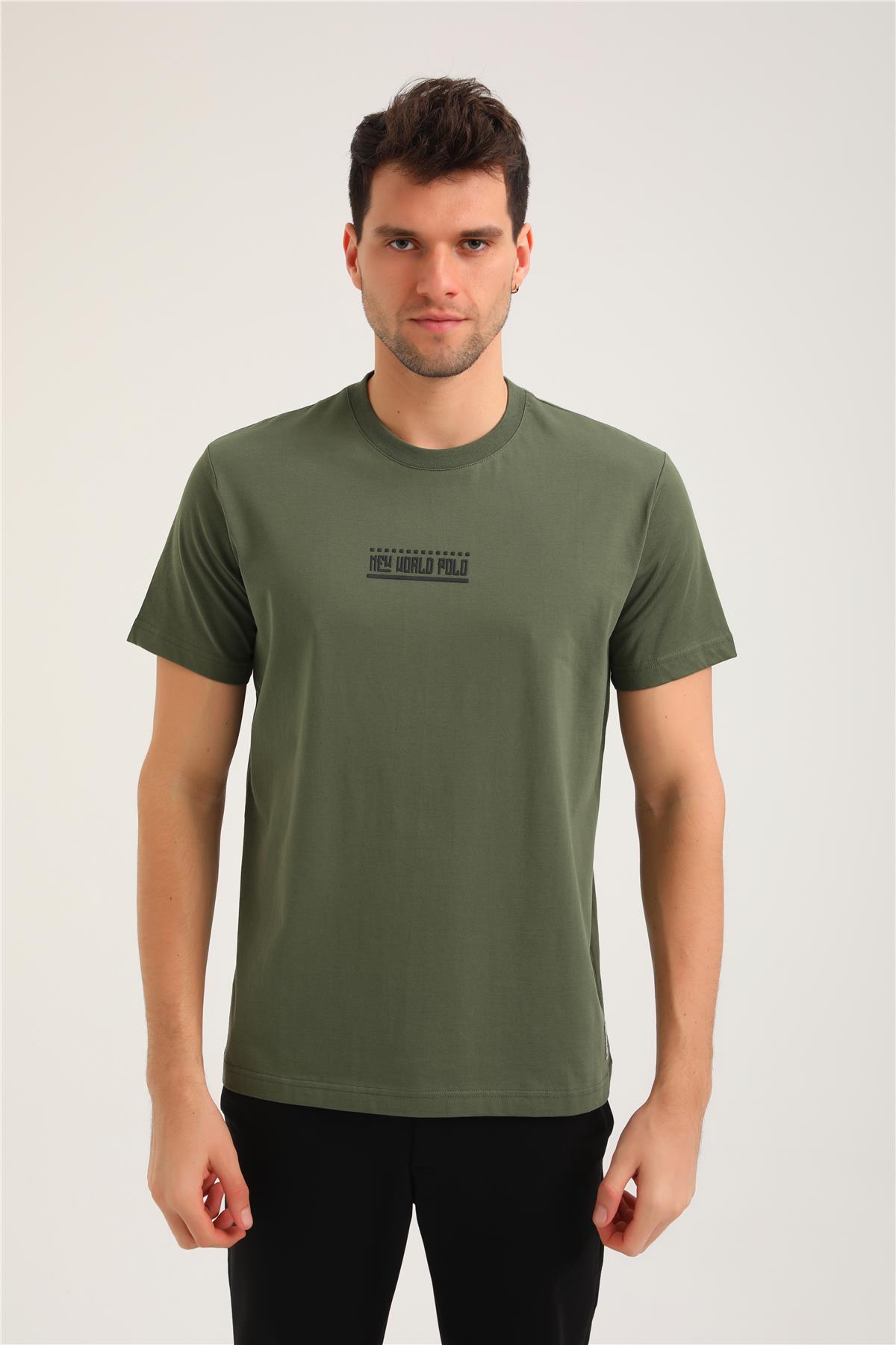 Bisiklet Yaka Haki Slim Fit Tişört 24SSM20283
