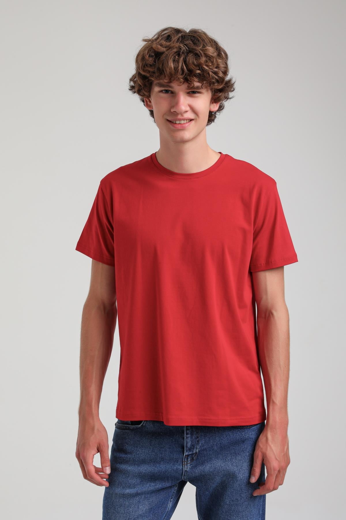 Bisiklet Yaka Kırmızı Basic Likralı  Slim Fit  24SSM20339