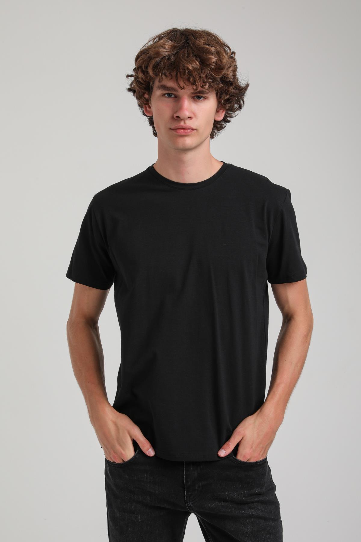 Bisiklet Yaka Siyah Basic Likralı  Slim Fit  24SSM20339