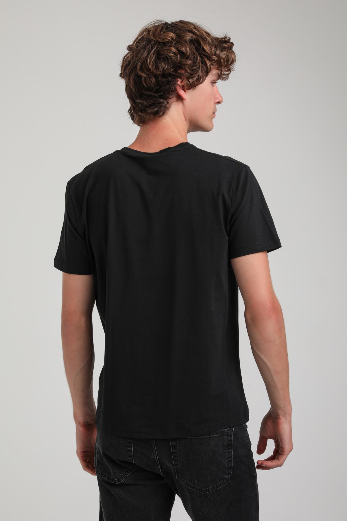 Bisiklet Yaka Siyah Basic Likralı  Slim Fit  24SSM20339