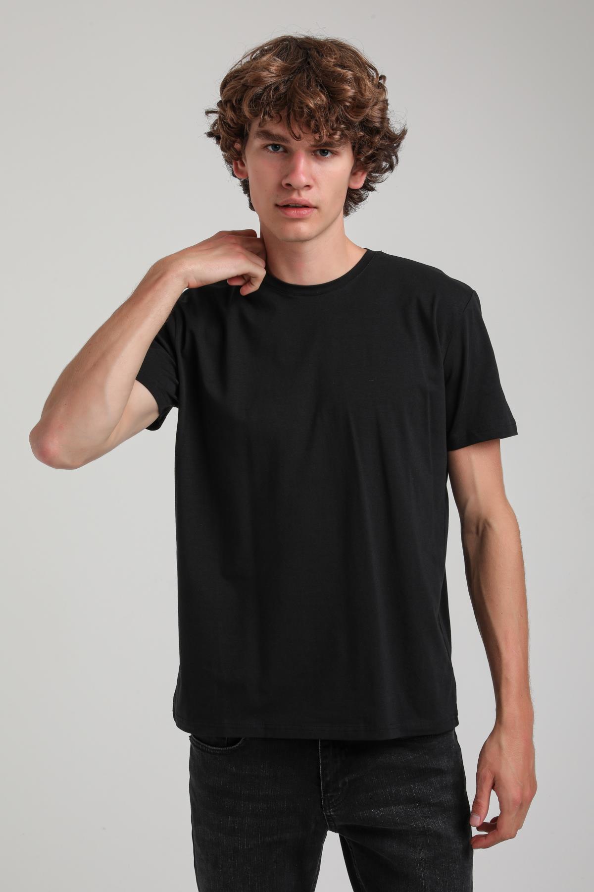 Bisiklet Yaka Siyah Basic Likralı  Slim Fit  24SSM20339