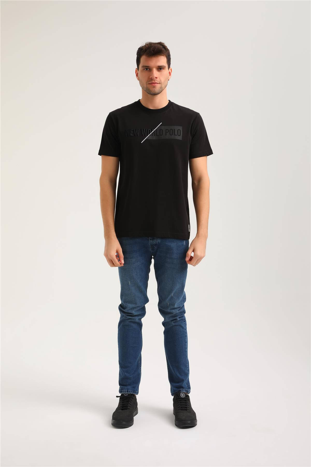 Bisiklet Yaka Siyah Regular Custom Tişört 24SSM20266