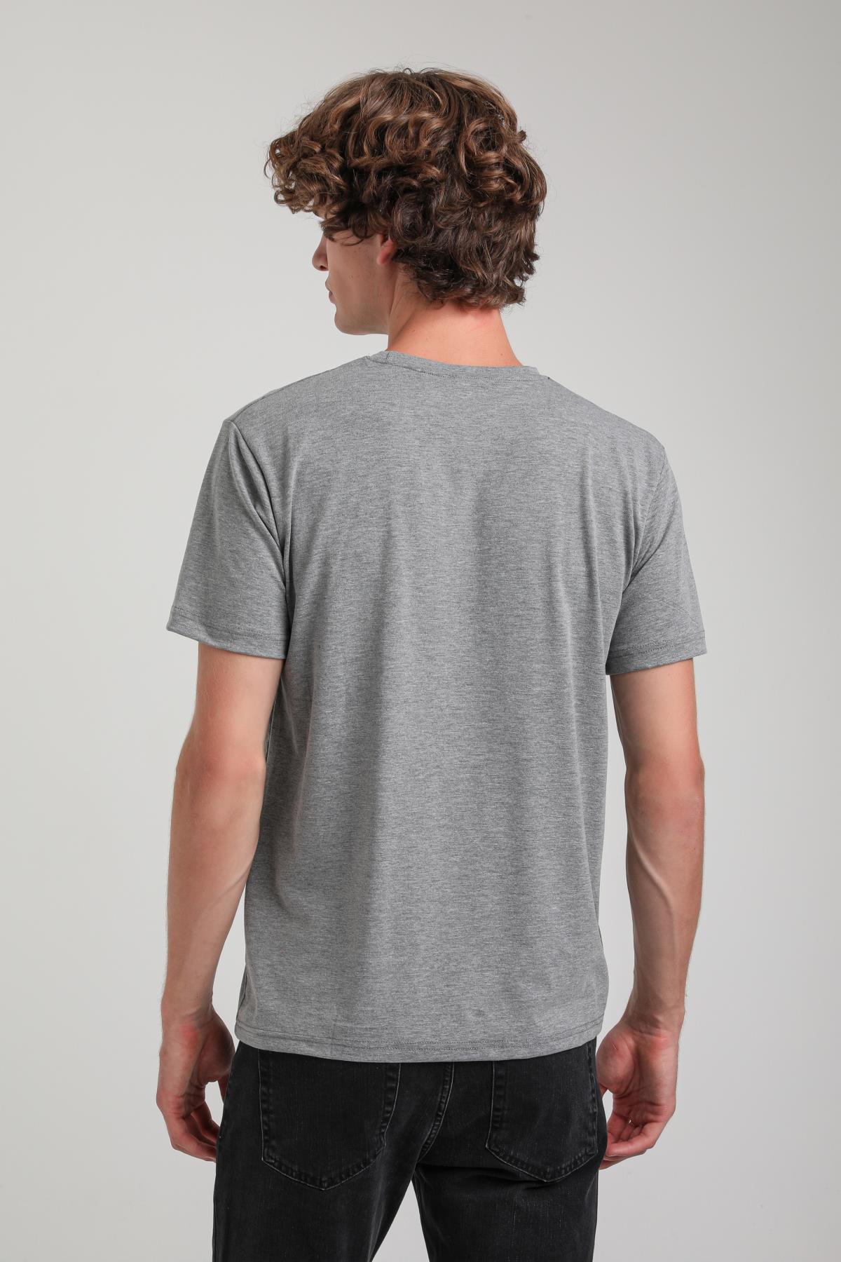 Gri Melanj Slim Fit Basic Likralı  Tişört 25SSM20341