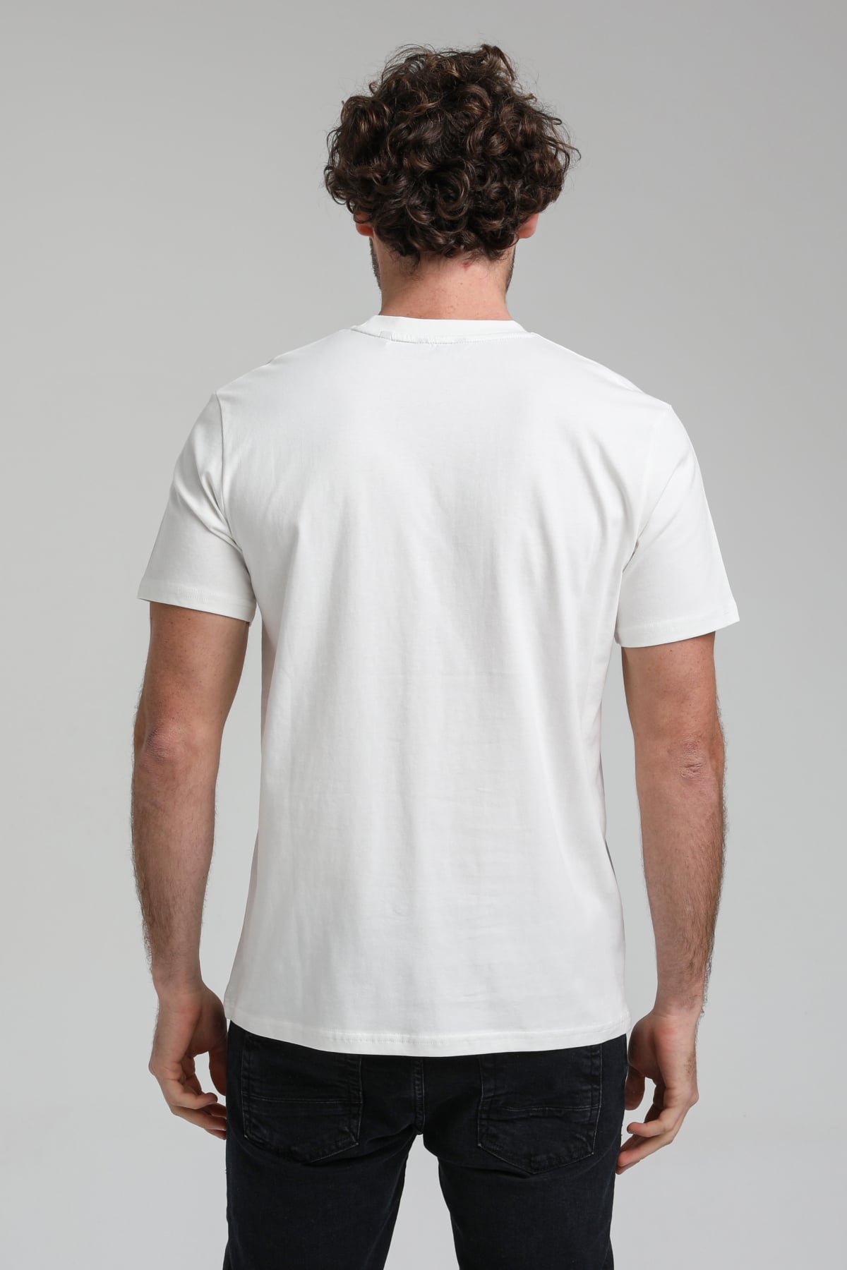 Bisiklet Yaka Ekru Regular Custom Tişört 23SSM20285