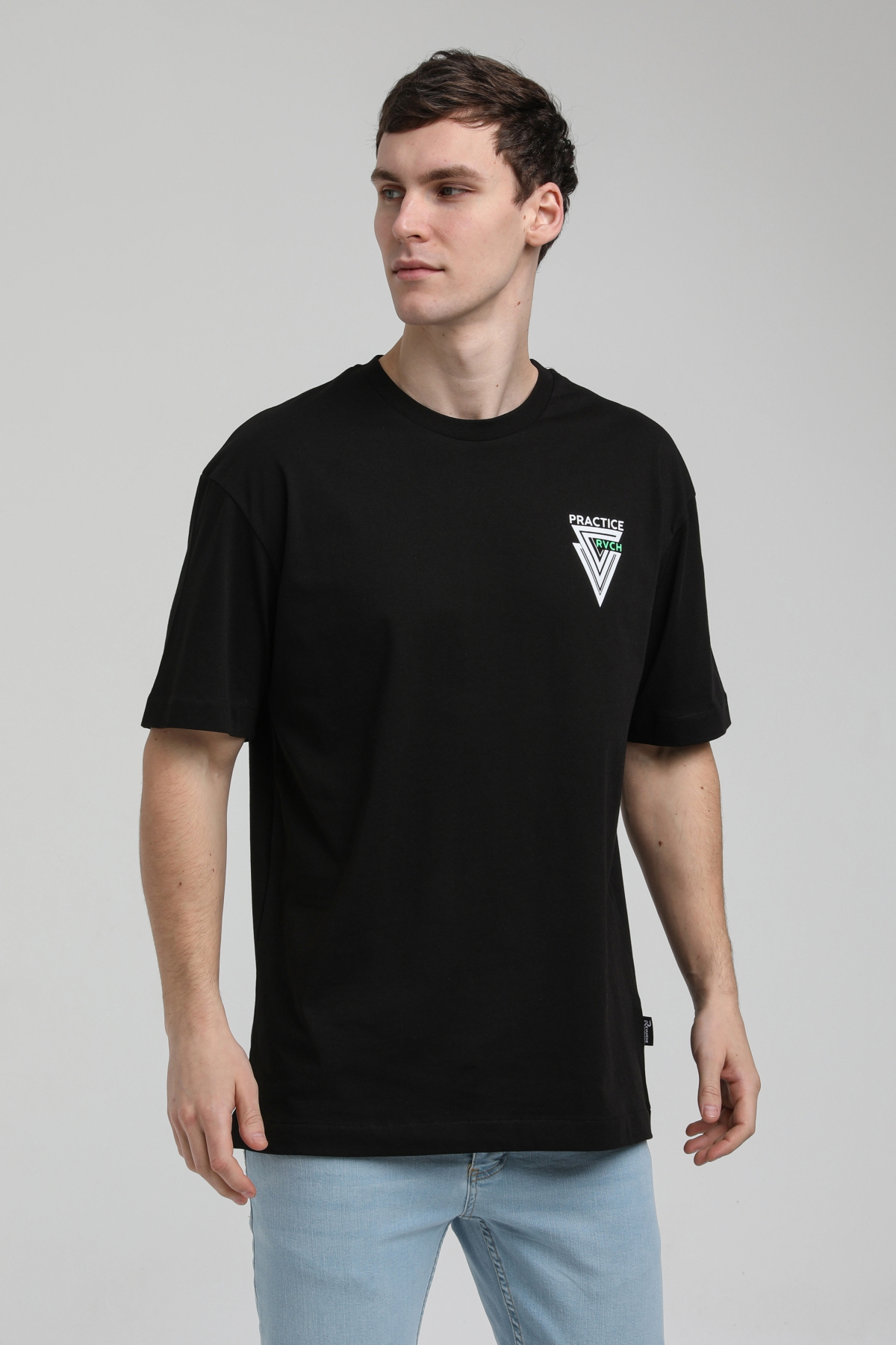 Bisiklet Yaka Siyah Oversize Tişört 23SSM20337