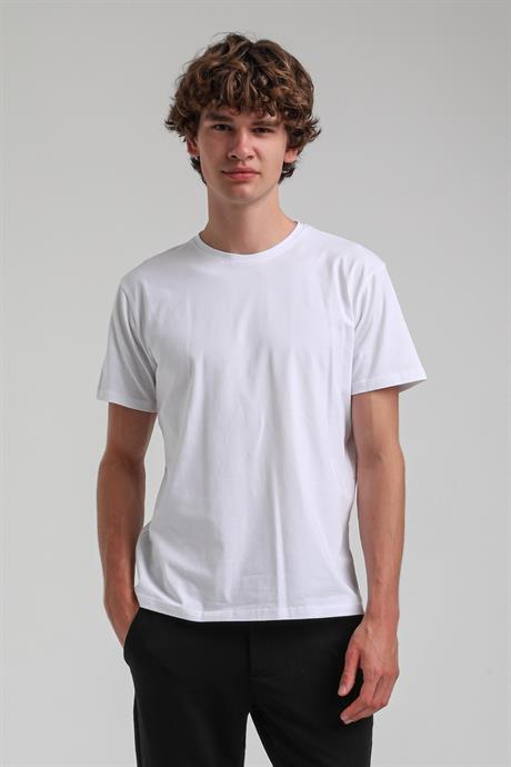 Beyaz Slim Fit Likralı Basic Tişört 25SSM20341