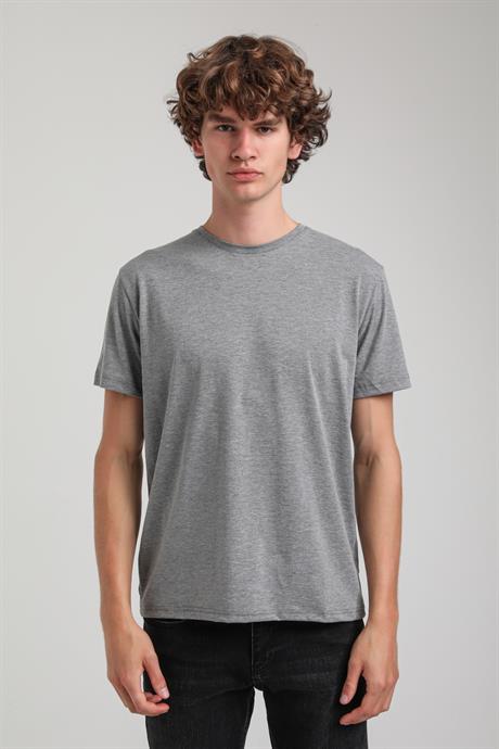 Bisiklet Yaka Gri Melanj Basic Likralı  Slim Fit  24SSM20339