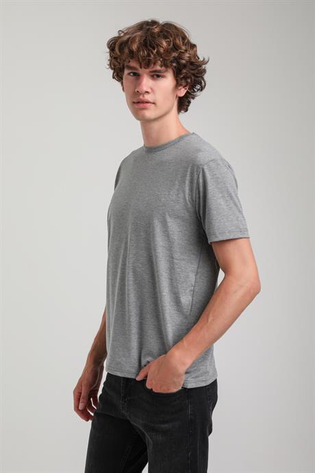 Bisiklet Yaka Gri Melanj Basic Likralı  Slim Fit  24SSM20339