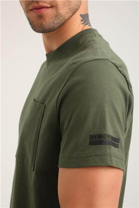 Bisiklet Yaka Haki Slim Fit Tişört 24SSM20273