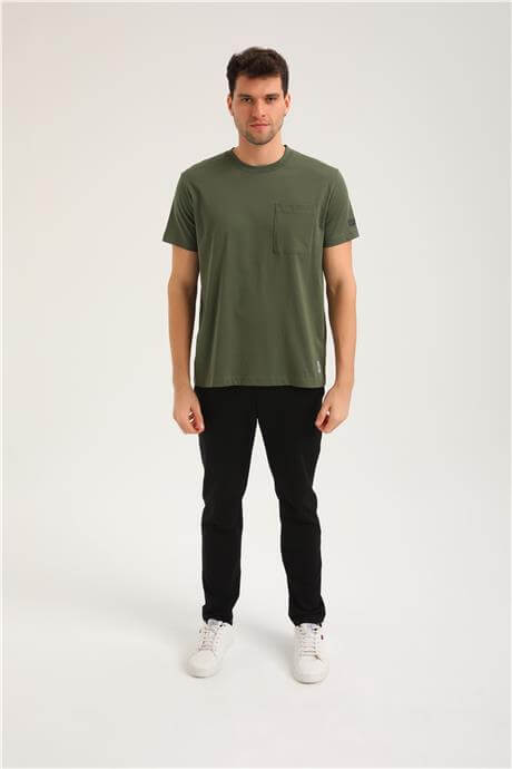 Bisiklet Yaka Haki Slim Fit Tişört 24SSM20273