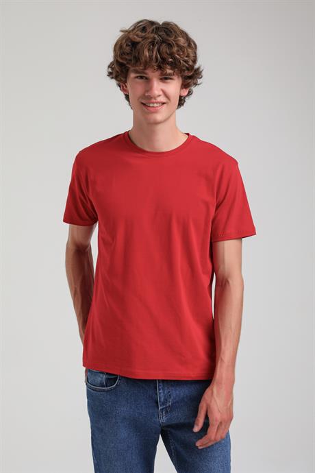 Bisiklet Yaka Kırmızı Basic Likralı  Slim Fit  24SSM20339