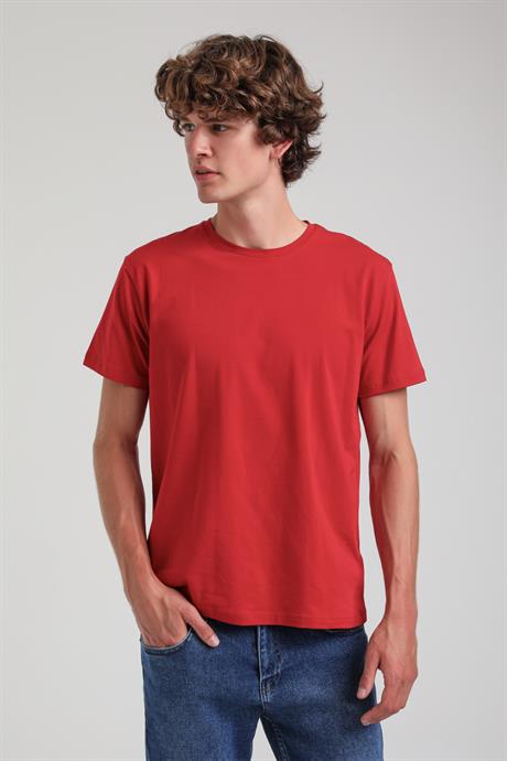 Bisiklet Yaka Kırmızı Basic Likralı  Slim Fit  24SSM20339