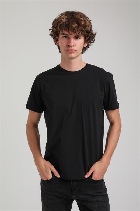 Bisiklet Yaka Siyah Basic Likralı  Slim Fit  24SSM20339