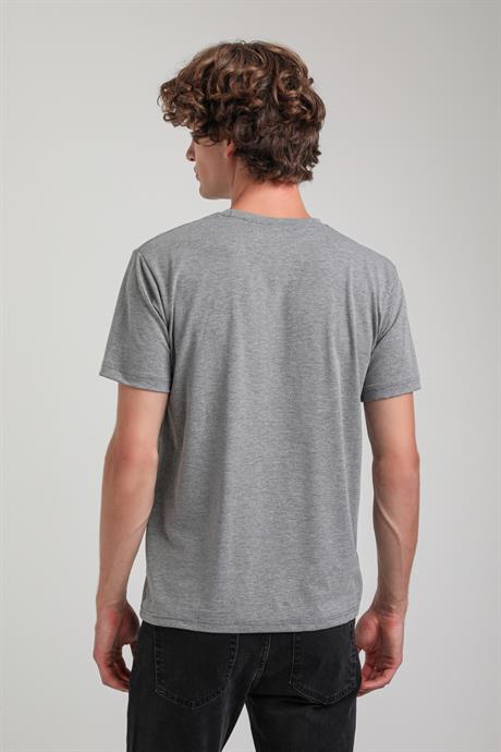 Gri Melanj Slim Fit Basic Likralı  Tişört 25SSM20341