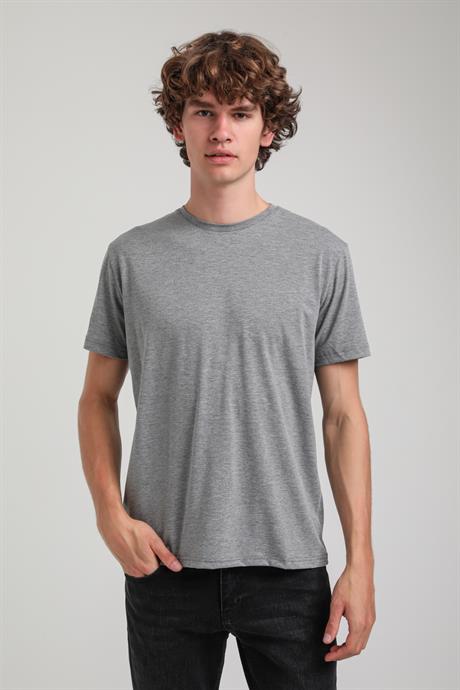 Gri Melanj Slim Fit Basic Likralı  Tişört 25SSM20341