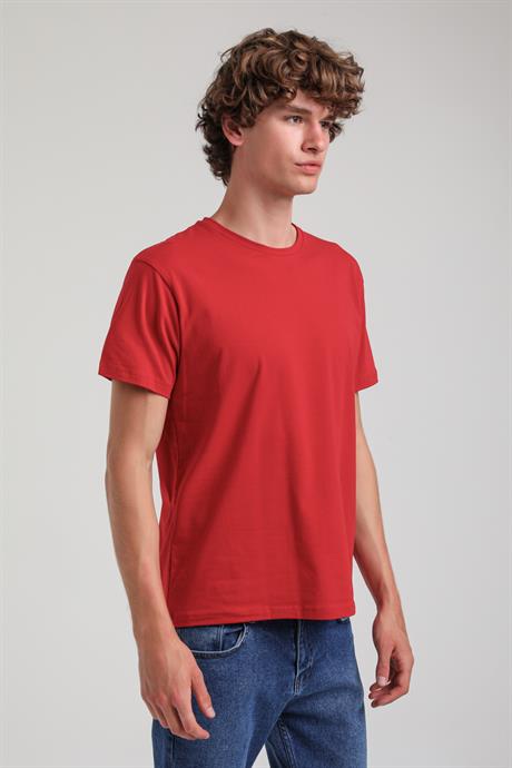 Kırmızı Slim Fit Basic Likralı  Tişört 25SSM20341