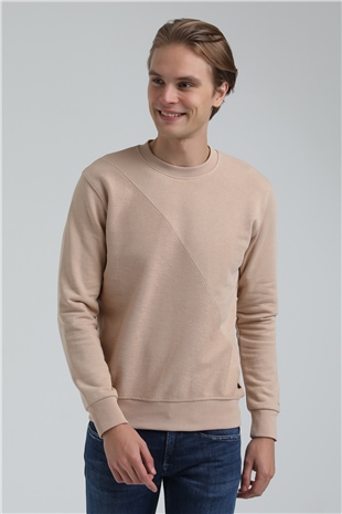 New World Polo Bisiklet Yaka Bej Slim Fit Sweatshirt 22FWM60125