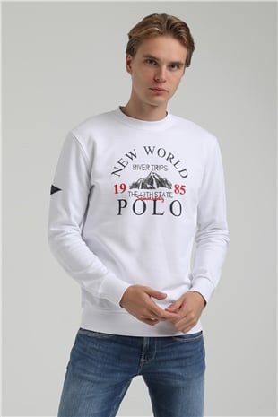 New World Polo Bisiklet Yaka Beyaz Slim Fit Sweatshirt 22FWM60133