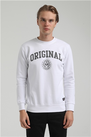 New World Polo Bisiklet Yaka Beyaz Regular Sweatshirt 22FWM60132
