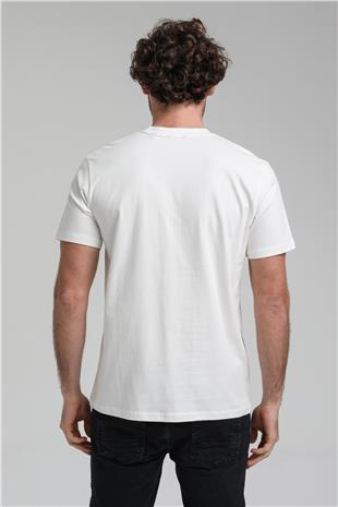 Bisiklet Yaka Ekru Regular Custom Tişört 23SSM20285