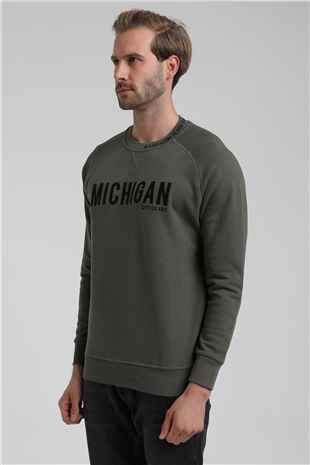 New World Polo Bisiklet Yaka Haki Slim Fit Sweatshirt 22FWM60135