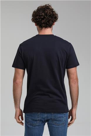 Bisiklet Yaka Lacivert Regular Custom Tişört 23SSM20285