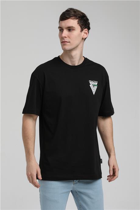 Bisiklet Yaka Siyah Oversize Tişört 23SSM20337