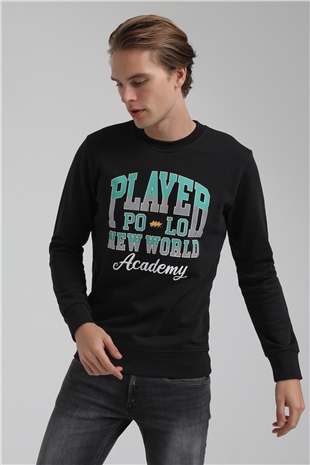 New World Polo Bisiklet Yaka Siyah Slim Fit Sweatshirt 22FWM60137