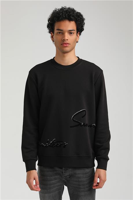 New World Polo Bisiklet Yaka Siyah Slim Fit Sweatshirt 23FWM60150
