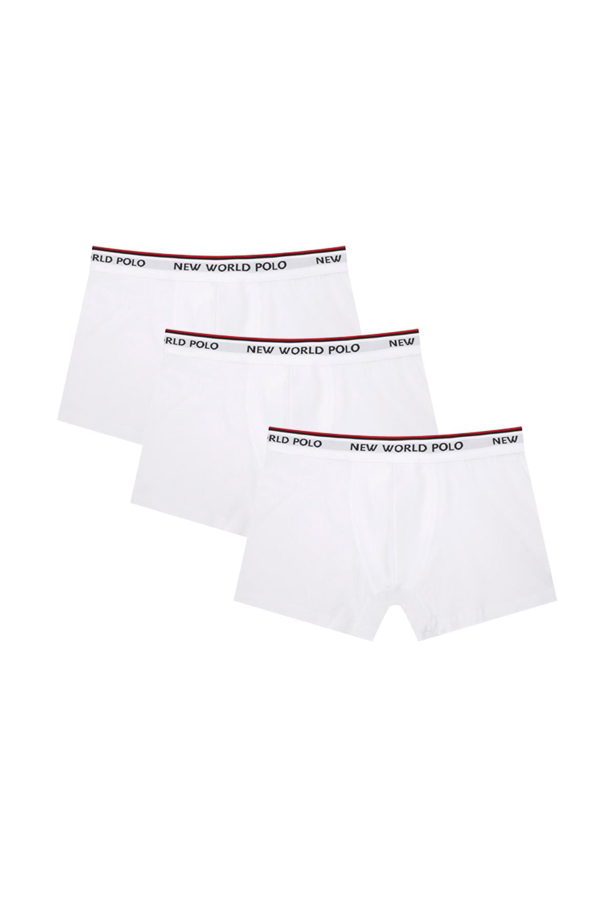 Basic 3'lü Boxer Beyaz Likralı Boxer Set 23SSM1001