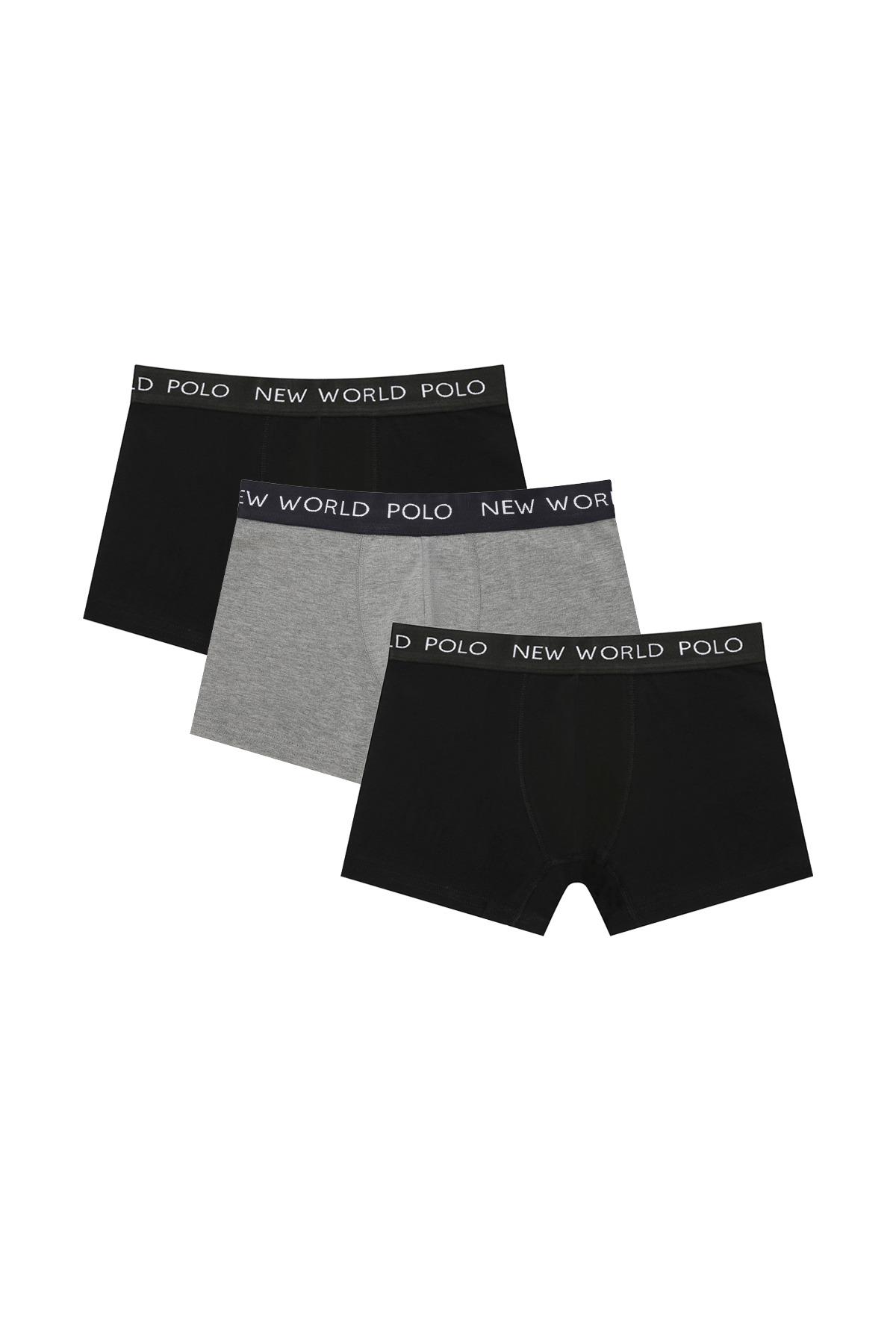 Basic 3'lü Boxer Siyah-Gri-Siyah Likralı Boxer Set 23SSM1001