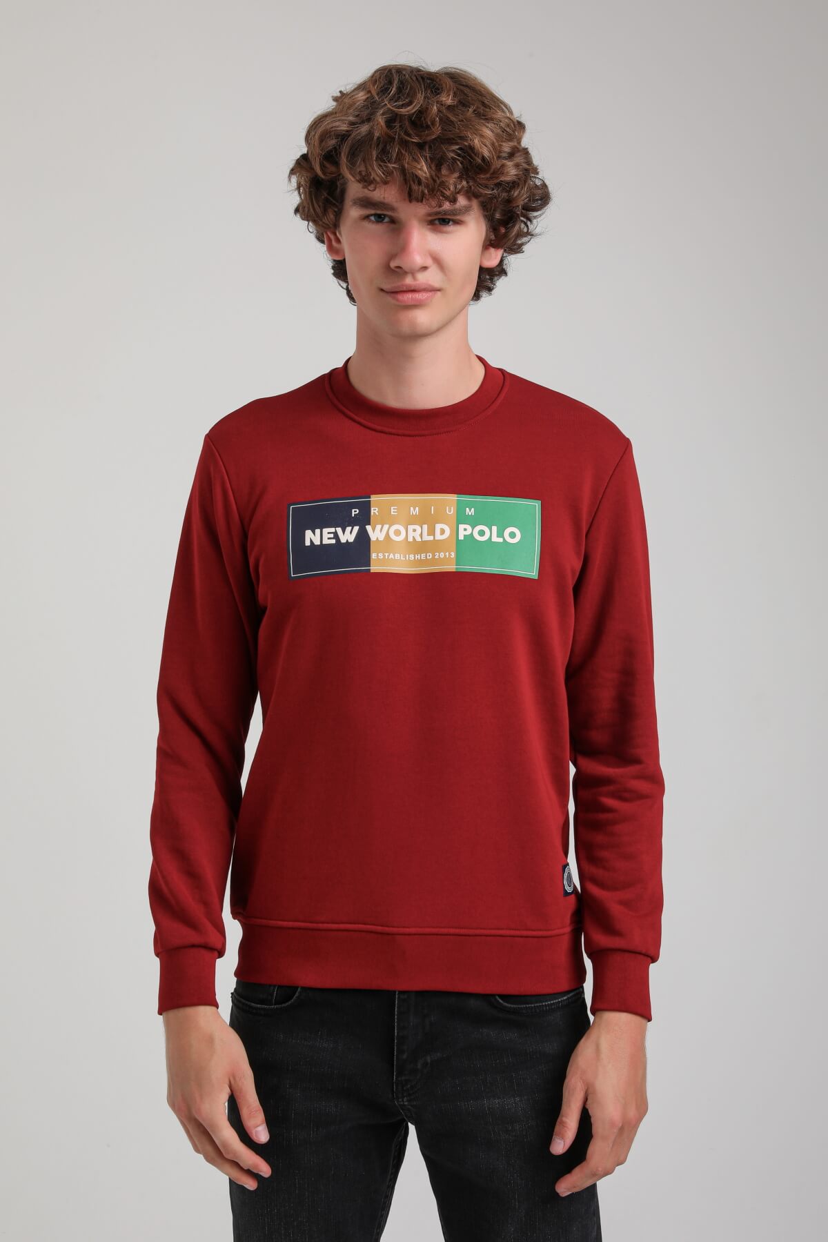 Bisiklet Yaka Bordo Slim Fit Sweatshirt 23FWM60155