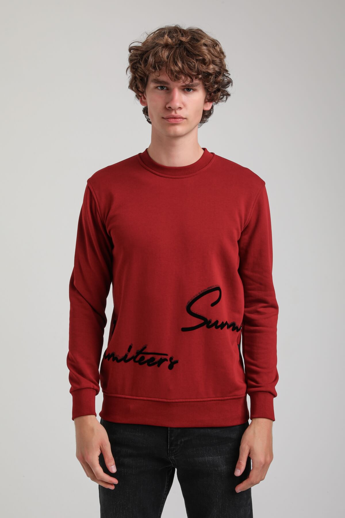 Bisiklet Yaka Bordo Slim Fit Sweatshirt 23FWM60150
