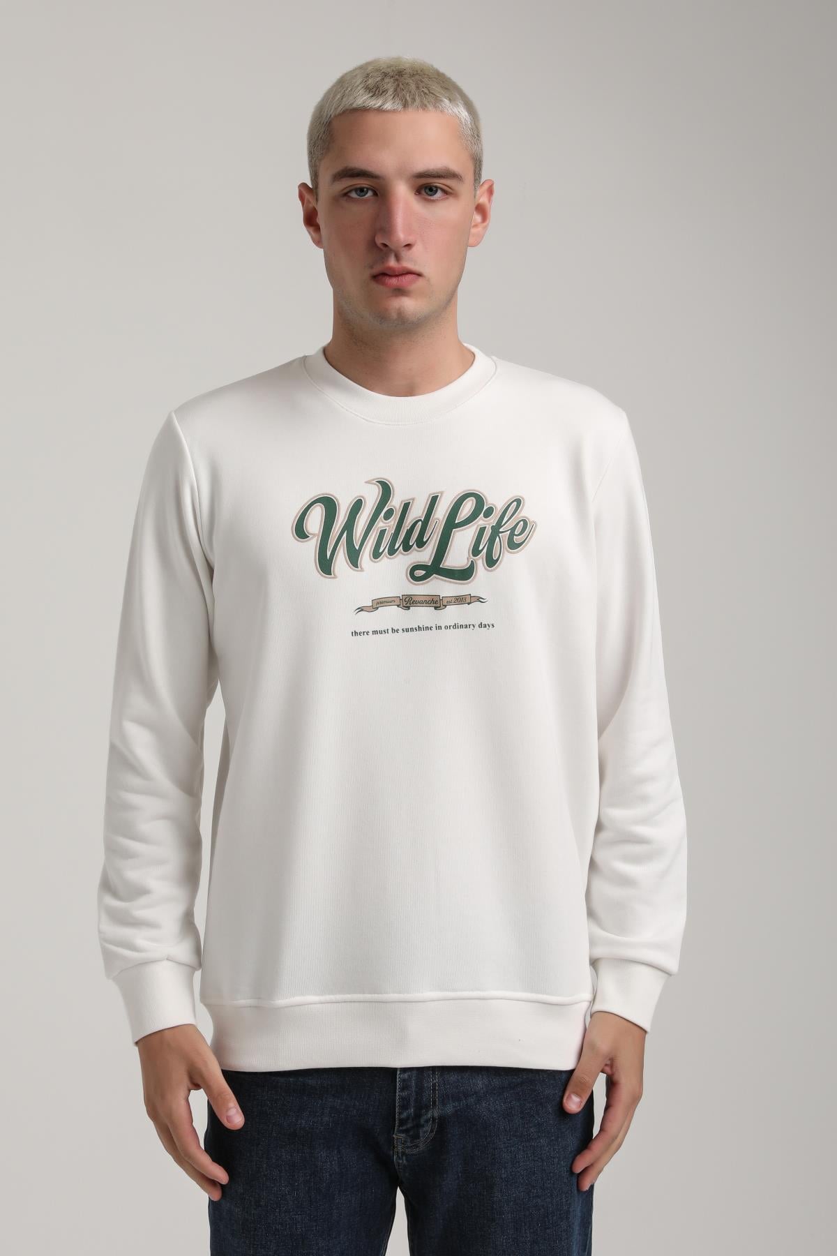 Bisiklet Yaka Ekru Slim Fit Sweatshirt 24FWM60195