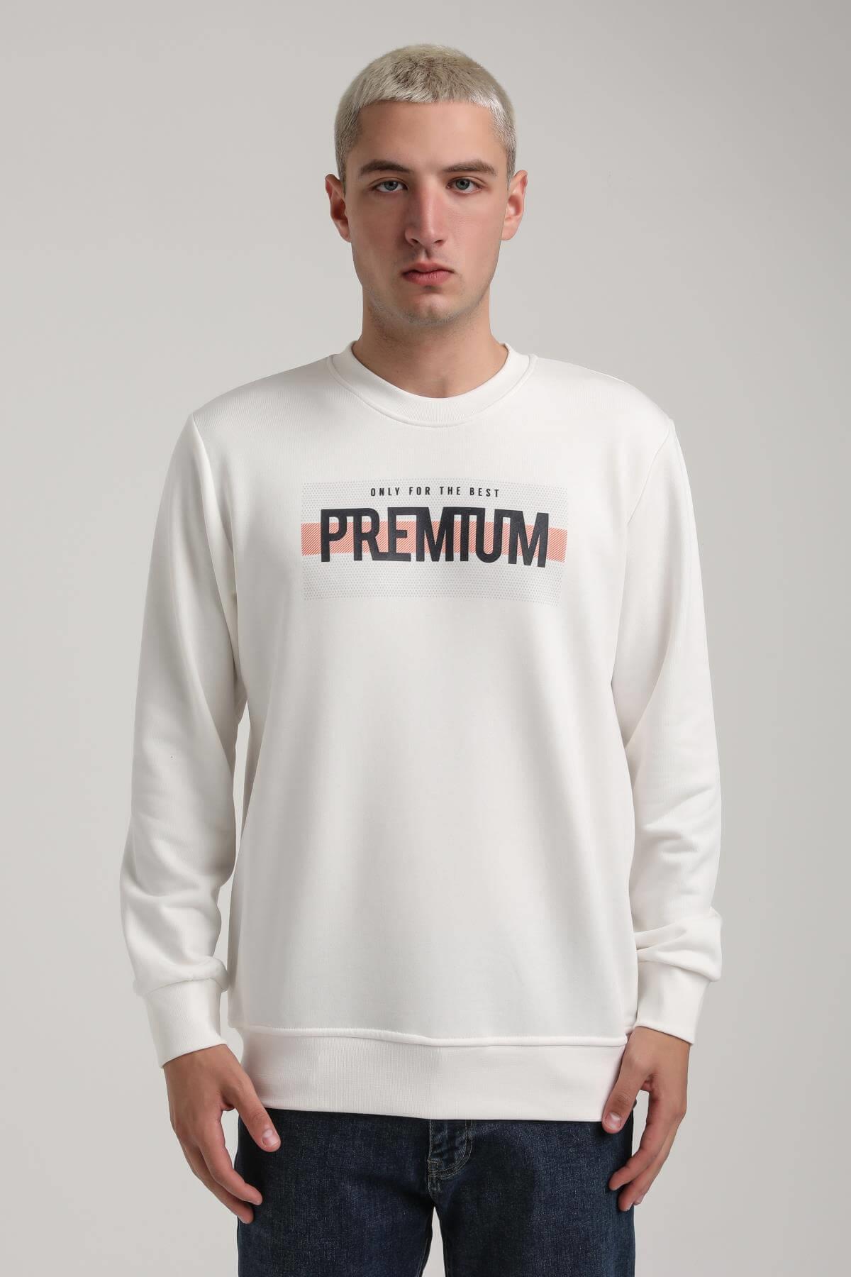 Bisiklet Yaka Ekru Slim Fit Sweatshirt 24FWM60174
