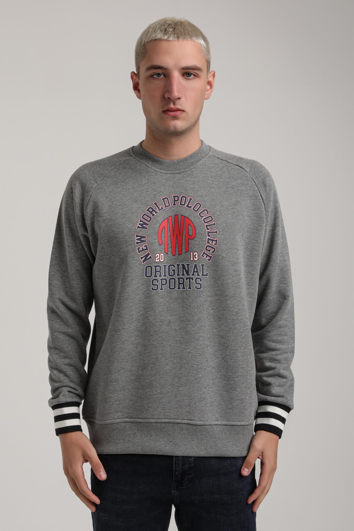 Bisiklet Yaka Gri Melanj Slim Fit Sweatshirt 24FWM60187