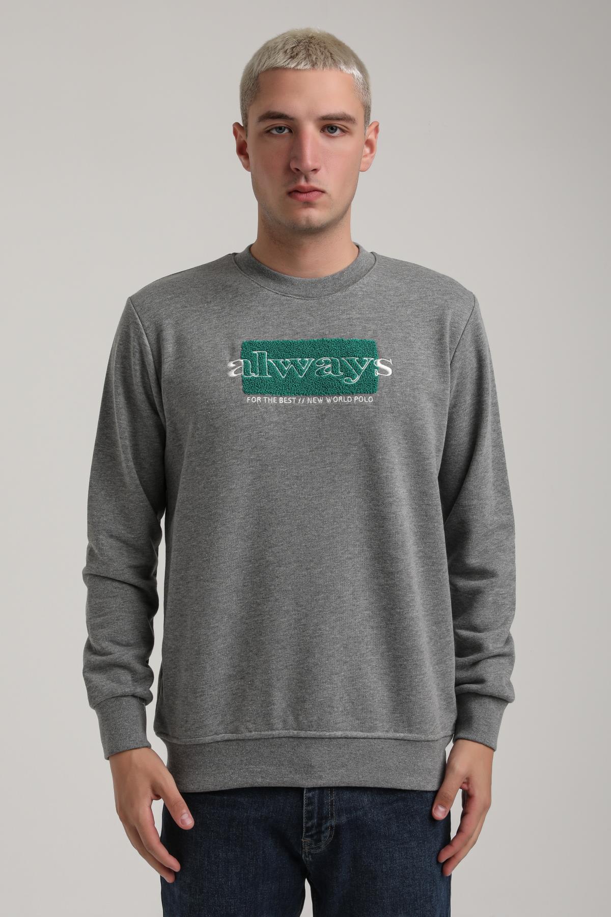 Bisiklet Yaka Gri Melanj Slim Fit Sweatshirt 24FWM60201
