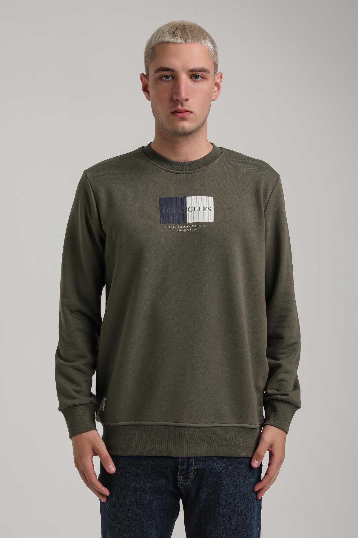 Bisiklet Yaka Haki Slim Fit Sweatshirt 24FWM60182