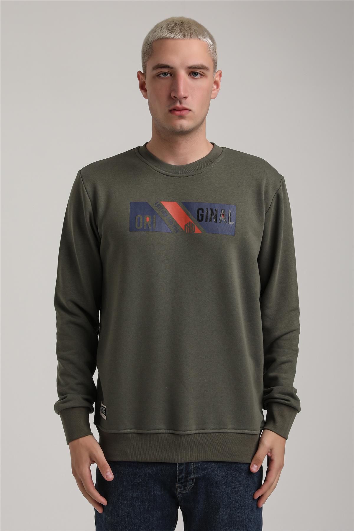 Bisiklet Yaka Haki Slim Fit Sweatshirt 24FWM60184