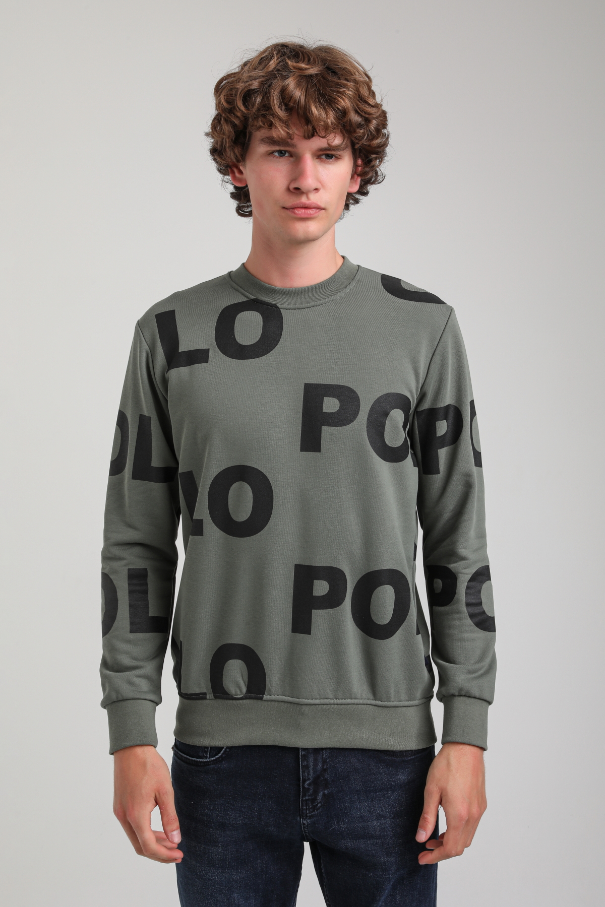 Bisiklet Yaka Haki Slim Fit Sweatshirt 23FWM60169