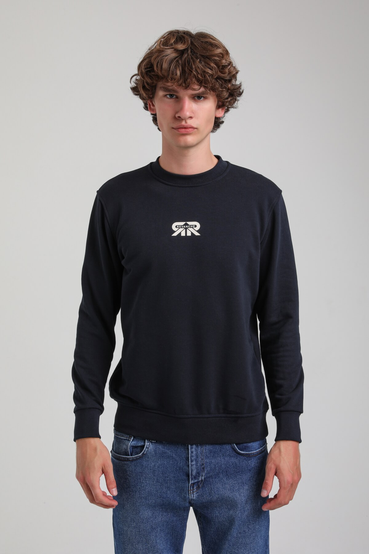 Bisiklet Yaka Lacivert Regular Custom Sweatshirt 23FWM60143