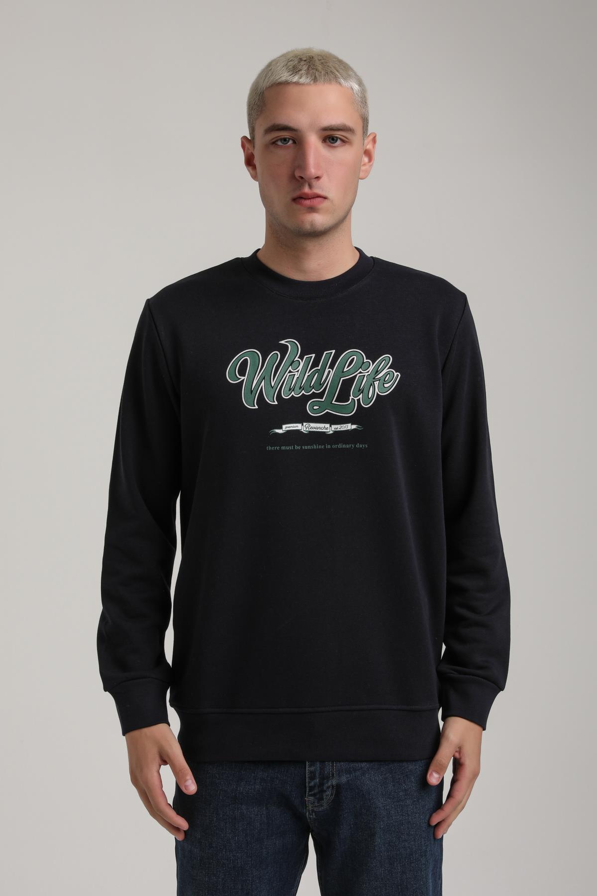 Bisiklet Yaka Lacivert Slim Fit Sweatshirt 24FWM60195