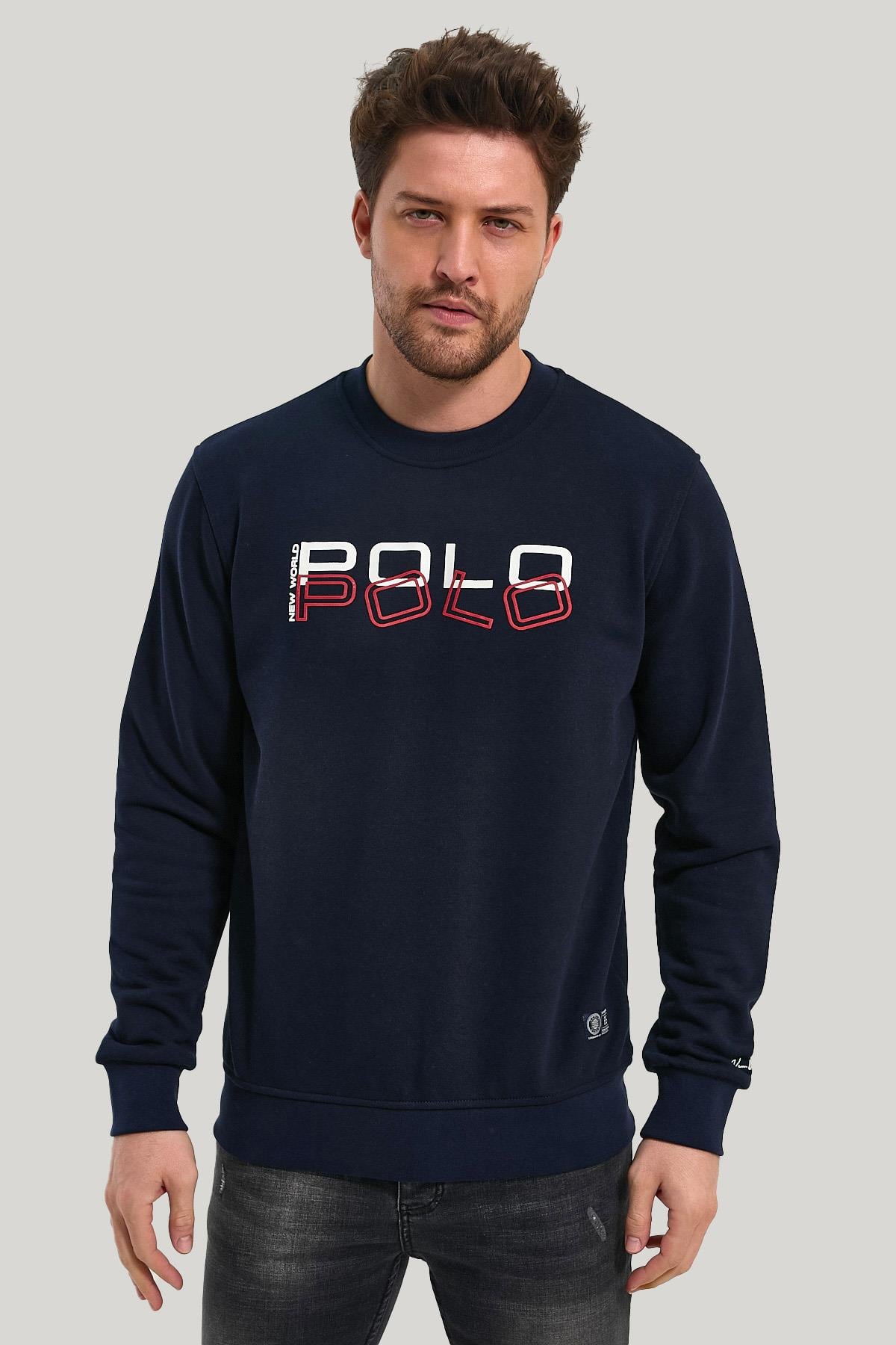 Bisiklet Yaka Lacivert Slim Fit Sweatshirt 23FWM60166