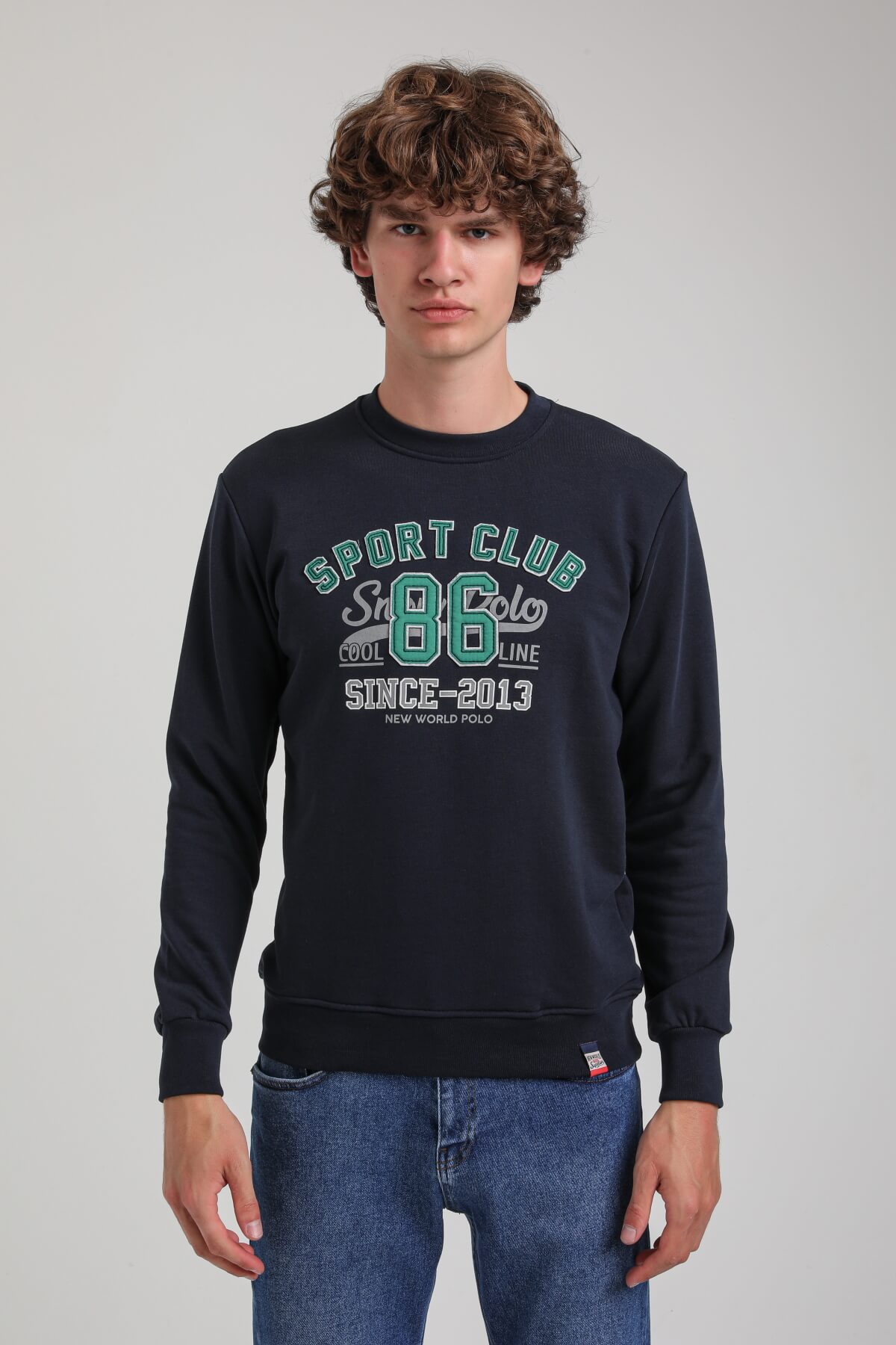 Bisiklet Yaka Lacivert Slim Fit Sweatshirt 23FWM60159