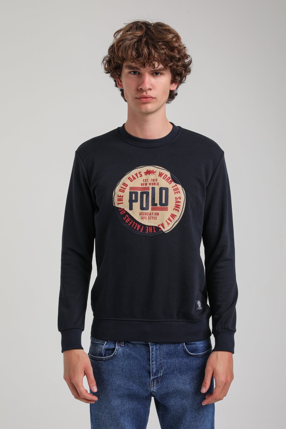 Bisiklet Yaka Lacivert Slim Fit Sweatshirt 23FWM60163
