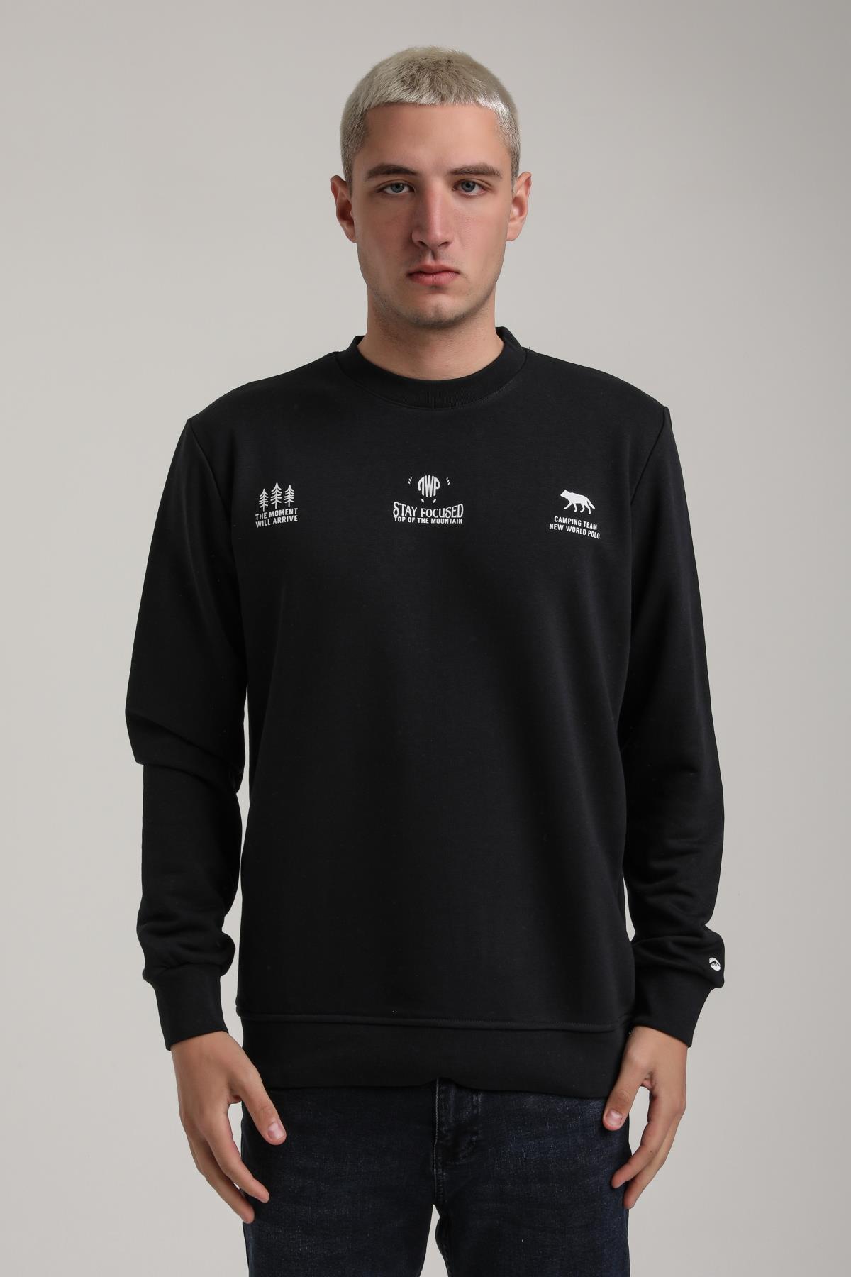 Bisiklet Yaka Lacivert Slim Fit Sweatshirt 24FWM60188