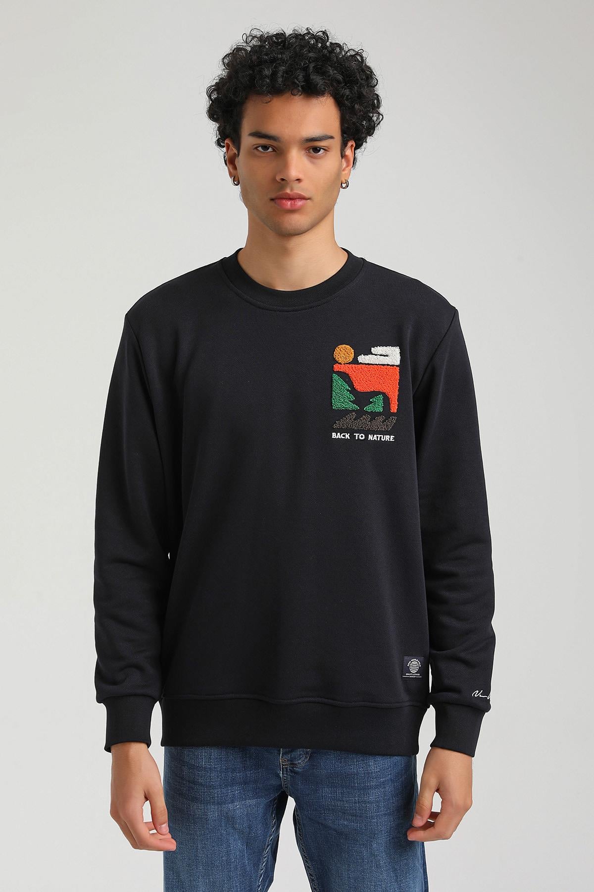 Bisiklet Yaka Lacivert Slim Fit Sweatshirt 23FWM60151